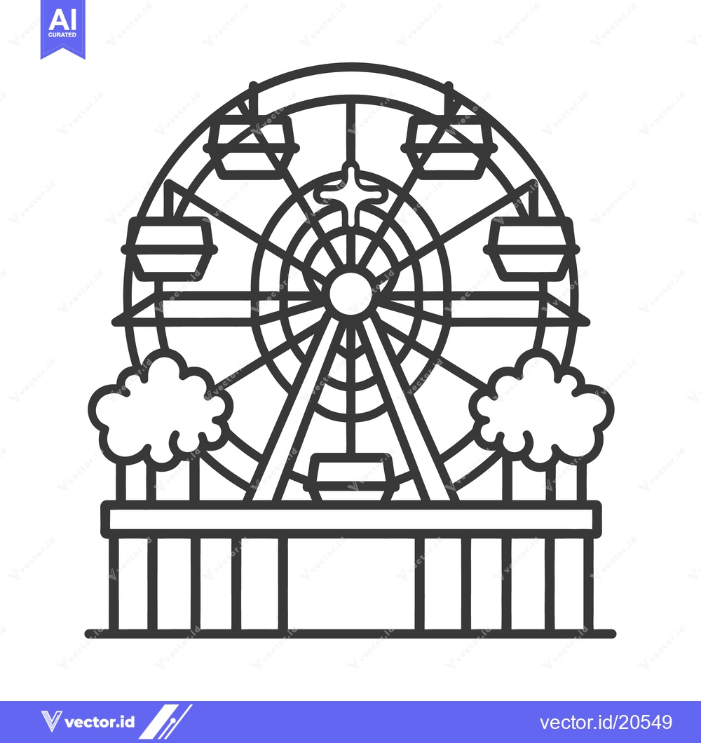 Premium Vector of A simple black and white line drawing of a ferris wheel