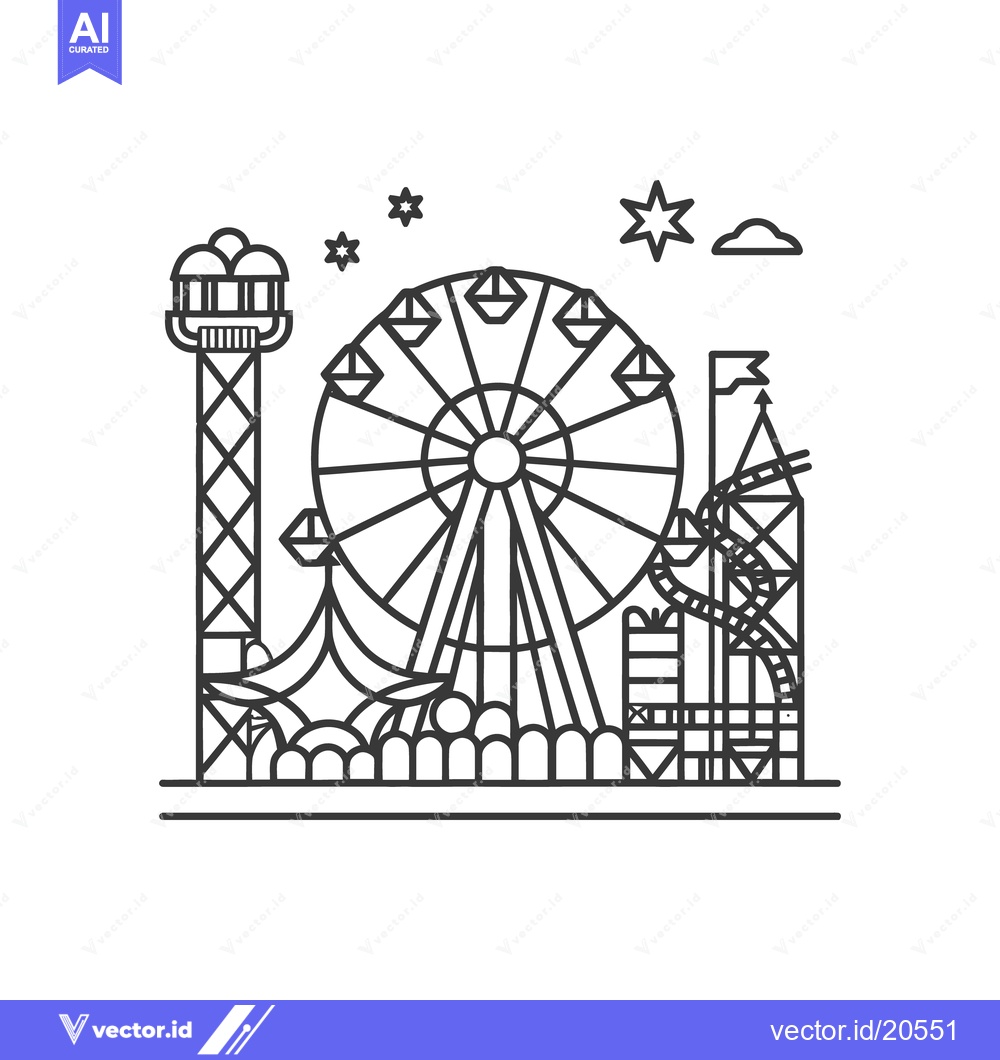 Premium Vector of A simple line art illustration of a whimsical amusement park