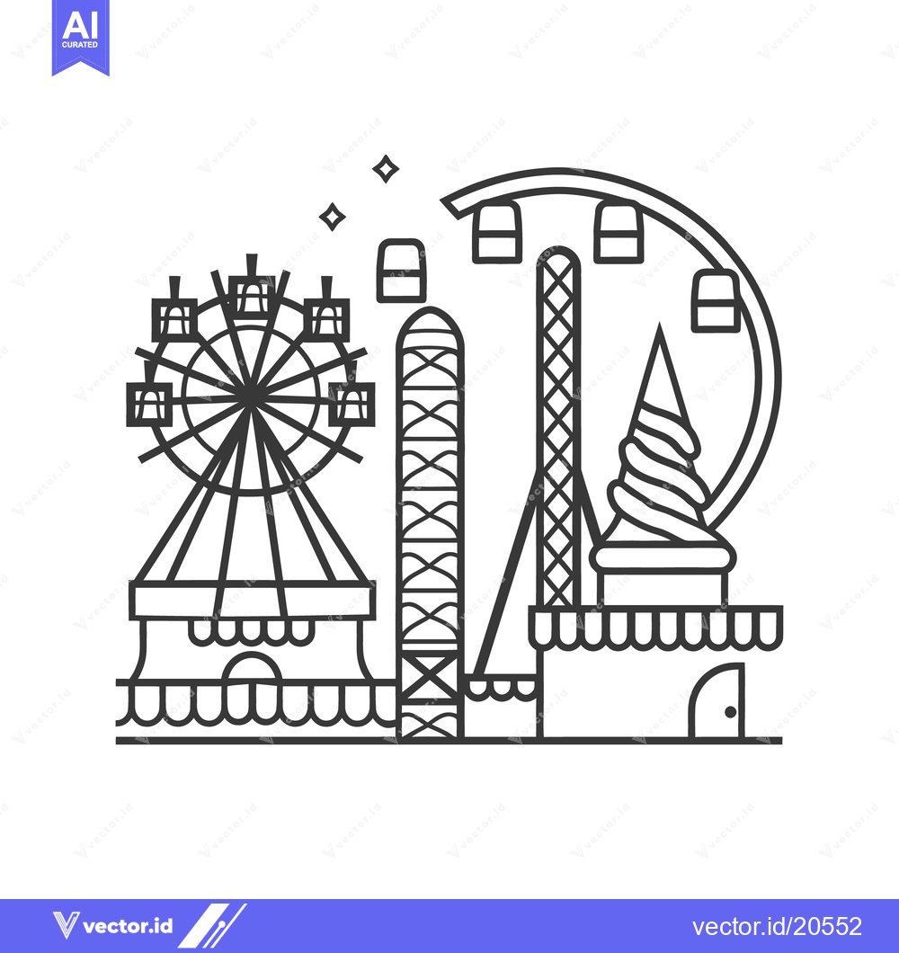 Premium Vector of An illustration of an amusement park with various attractions displaye