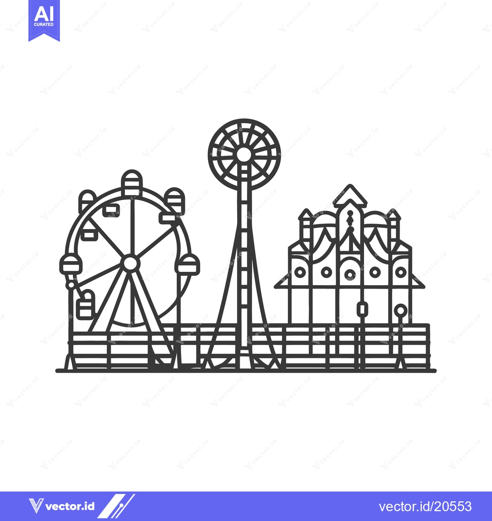 Premium Vector of An amusement park scene depicted through simple line art