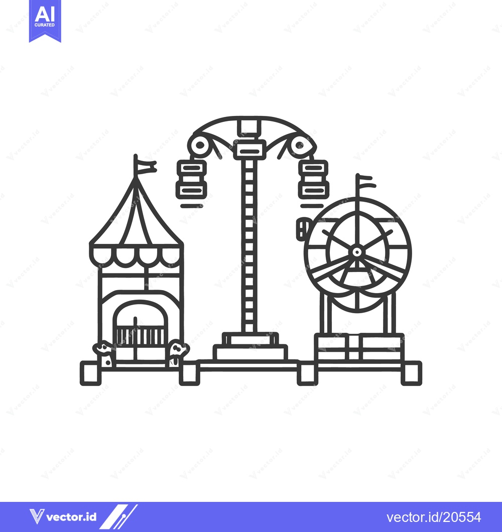 Premium Vector dari A stylized black and white illustration of amusement park attractions