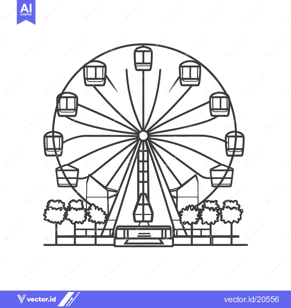 Premium Vector of A schematic illustration depicting a large amusement park ferris wheel