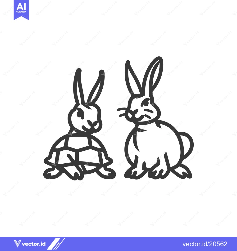 Premium Vector of A Turtle-Shelled Bunny and a Regular Bunny Facing Each Other