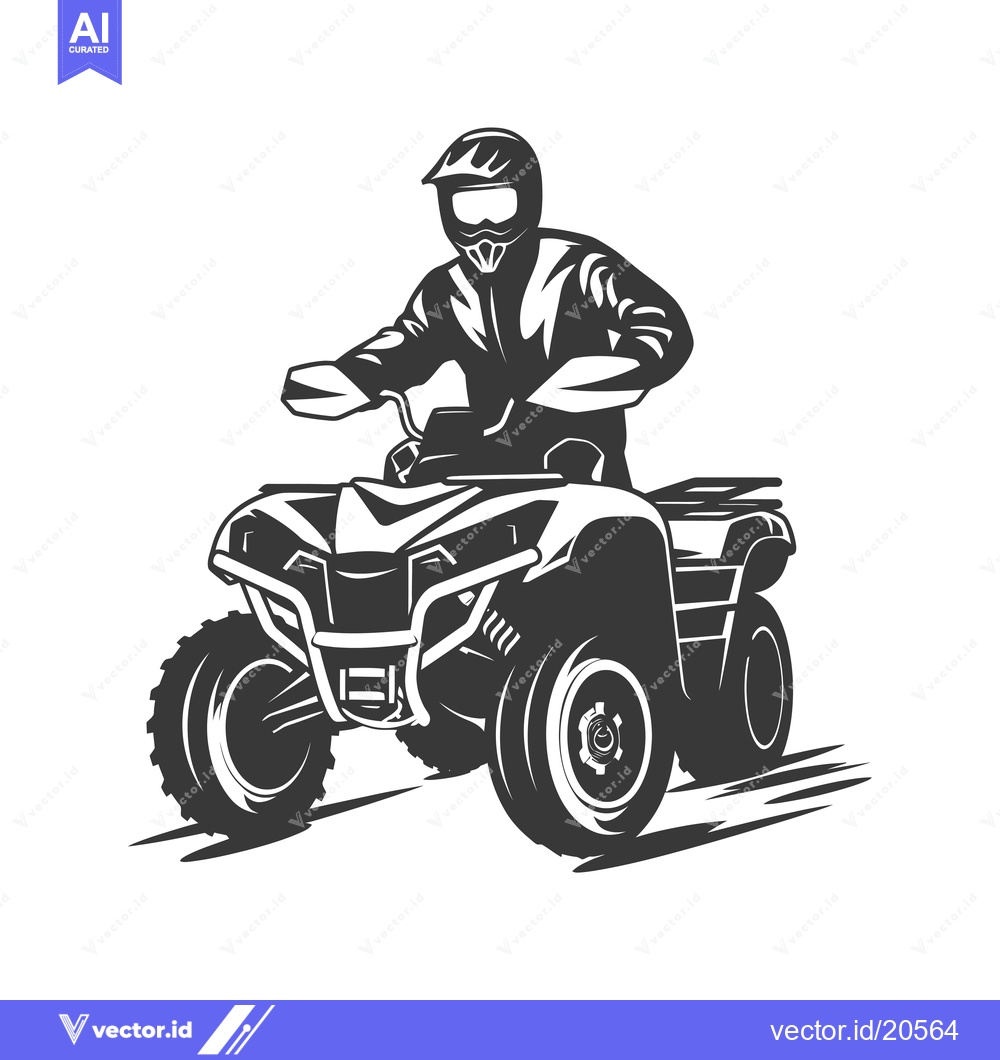 Premium Vector dari ATV Rider in Full Gear, Black and White Illustration