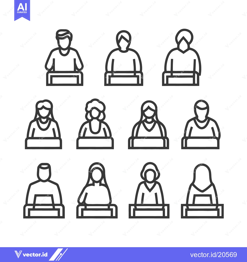 Premium Vector of Simple line drawings of diverse individuals behind desks or podiums