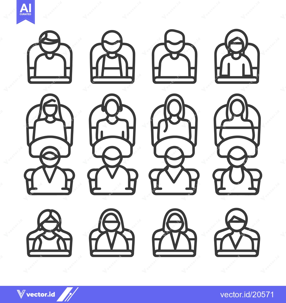 Premium Vector of Stylized black and white icons depicting seated people in rows