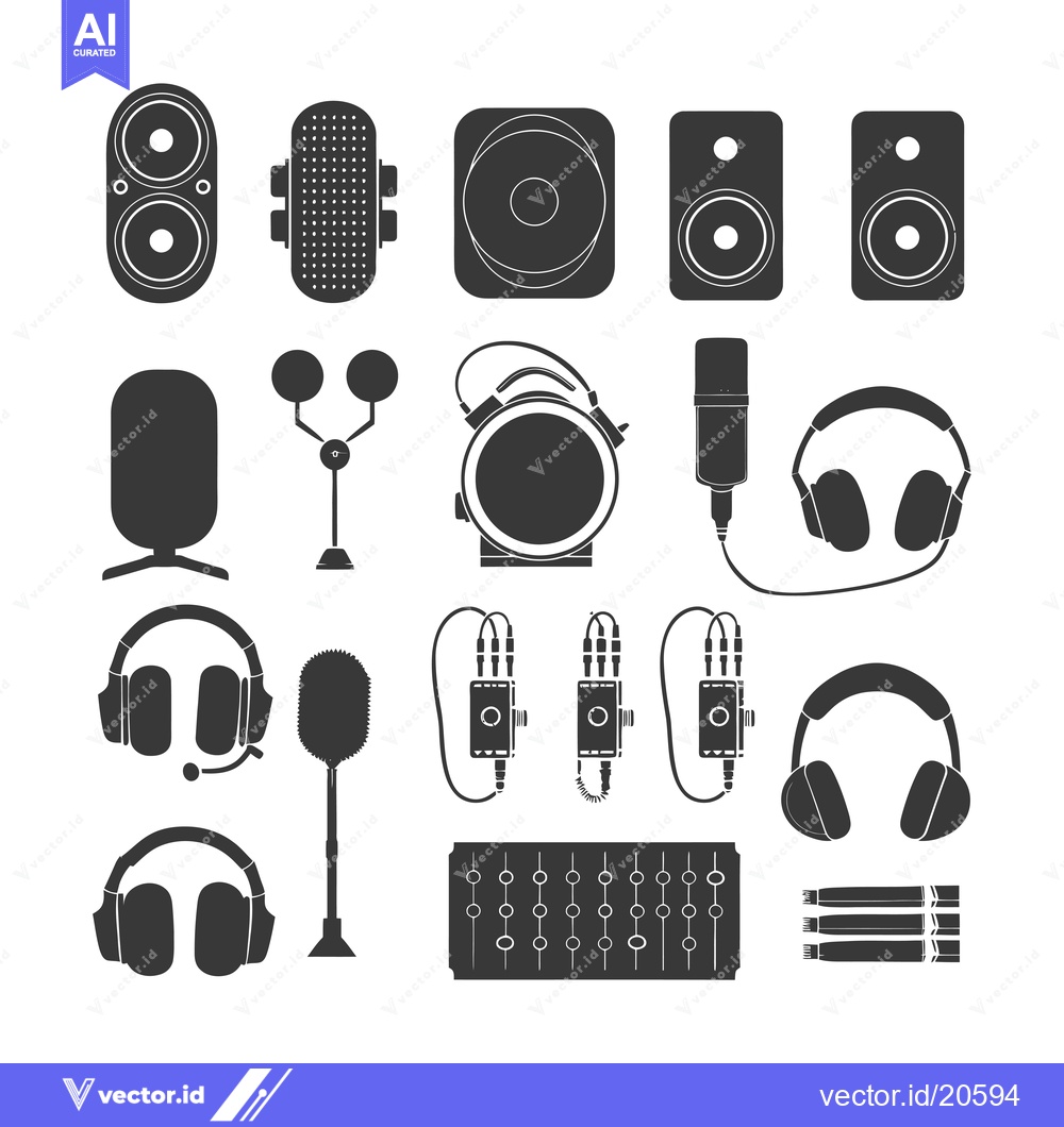 Premium Vector of Audio Production Equipment Icon Set