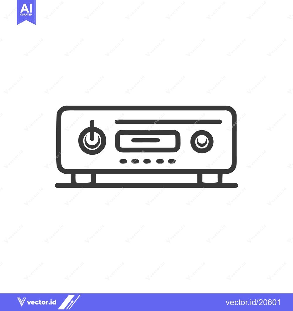Premium Vector of Minimalist Line Art: Audio Receiver with Power Button and Display