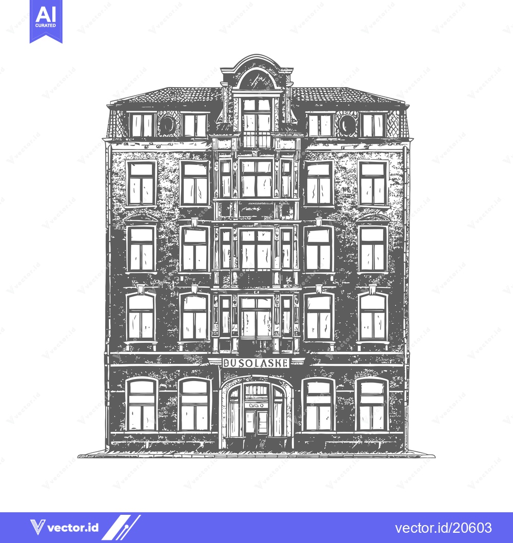 Premium Vector dari A detailed illustration of an urban building with many windows