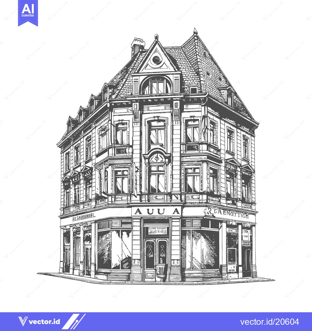 Premium Vector dari A detailed illustration depicts a historical building corner view draw