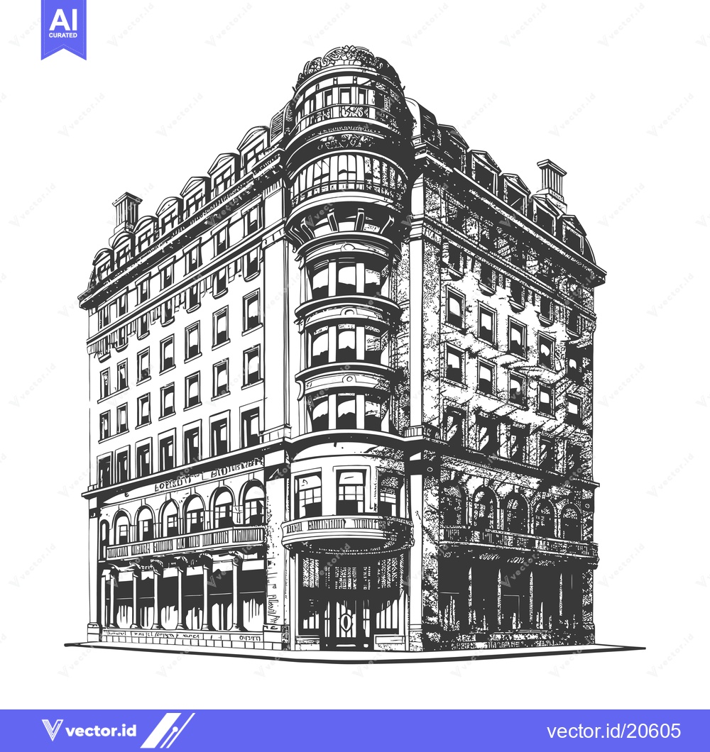 Premium Vector dari A Large Architectural Rendering of a Corner Building