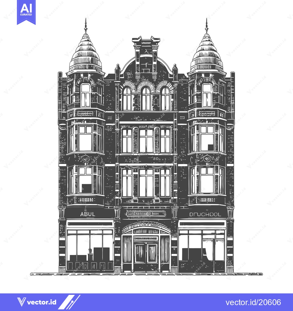 Premium Vector of The architectural drawing of a detailed brick edifice
