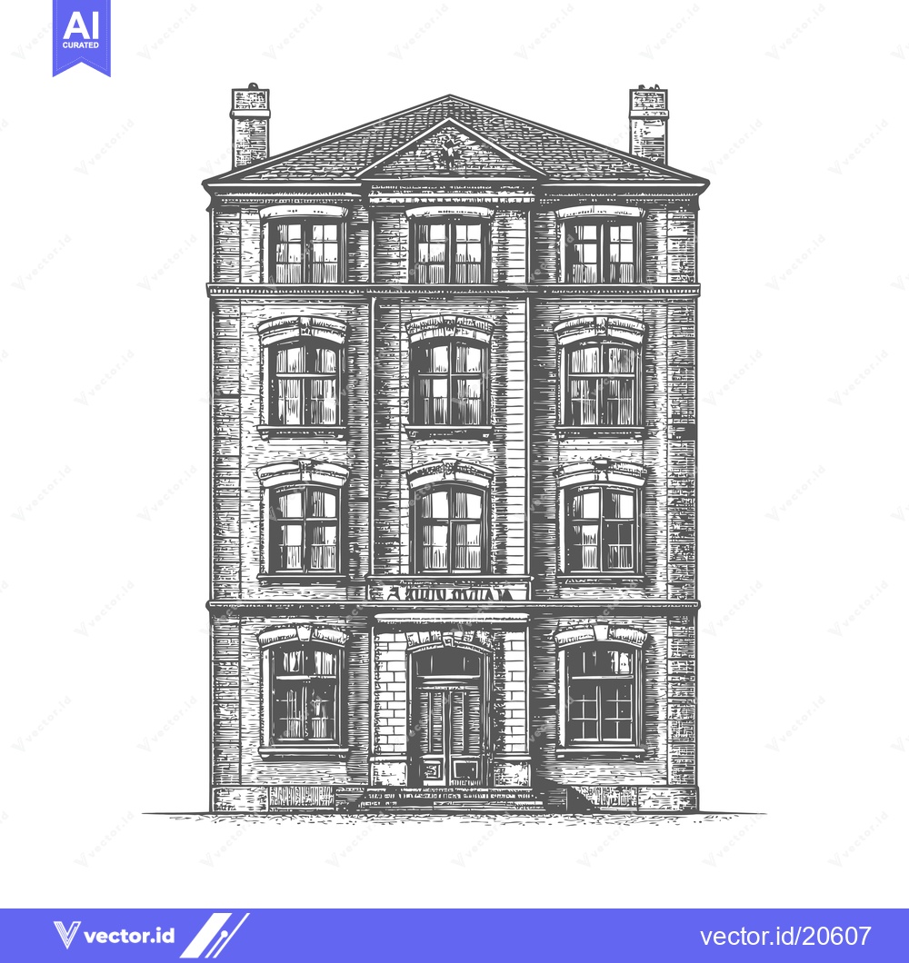 Premium Vector dari A detailed drawing of a brick building with windows