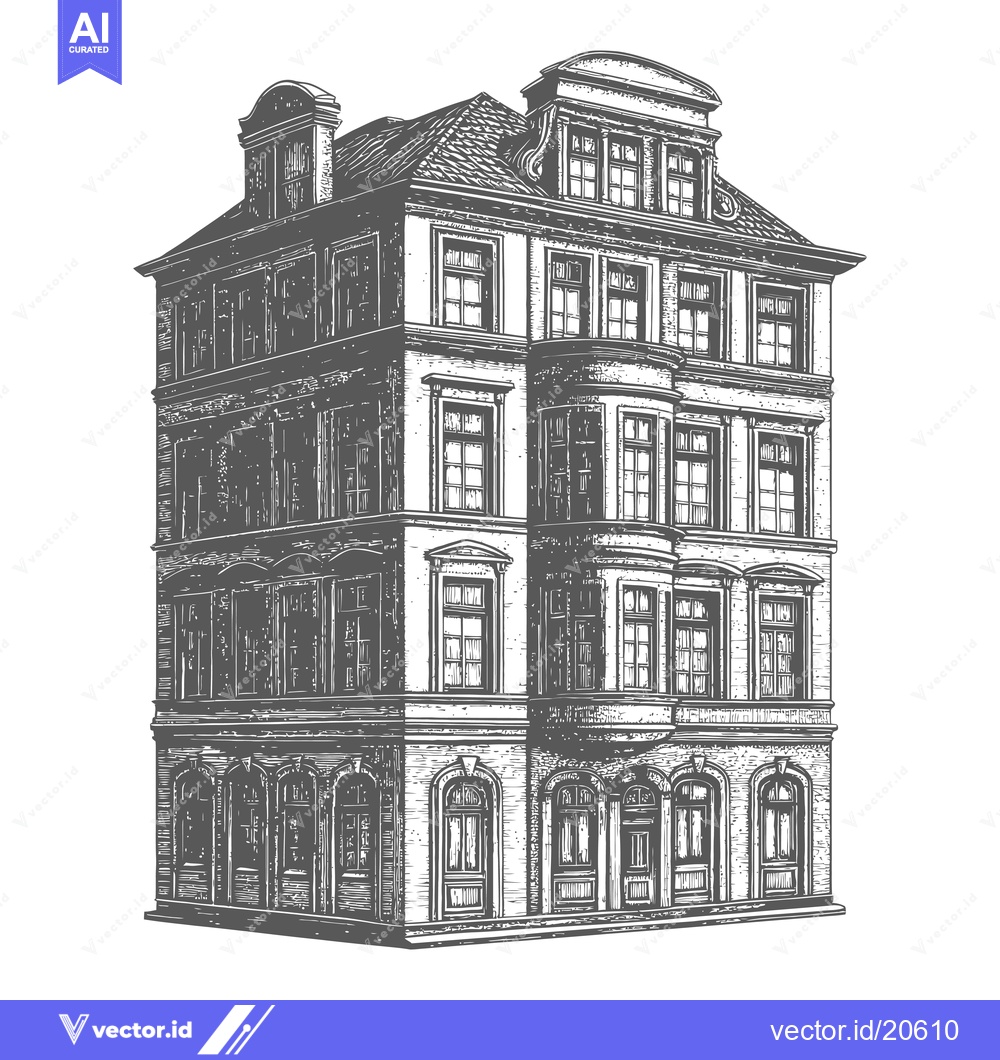 Premium Vector dari A detailed illustration depicting an old vintage building structure