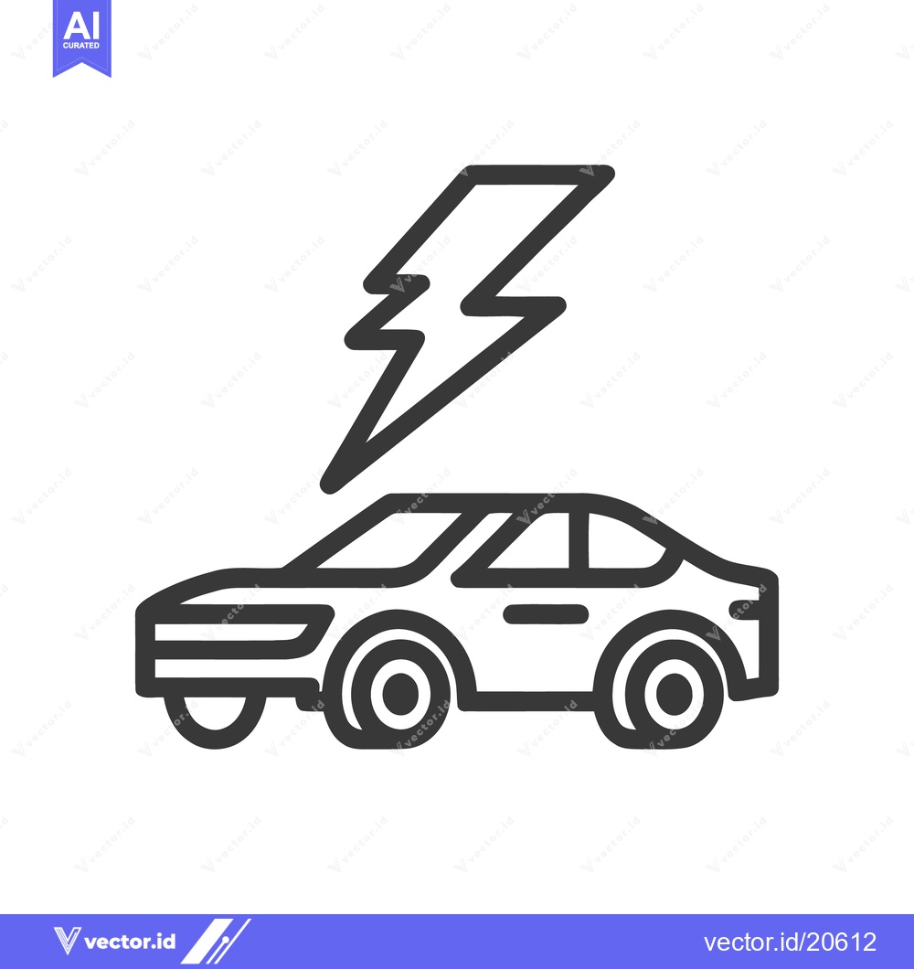Premium Vector of Electric Car Icon: Modern Vehicle with Lightning Bolt Symbol, Clean Li