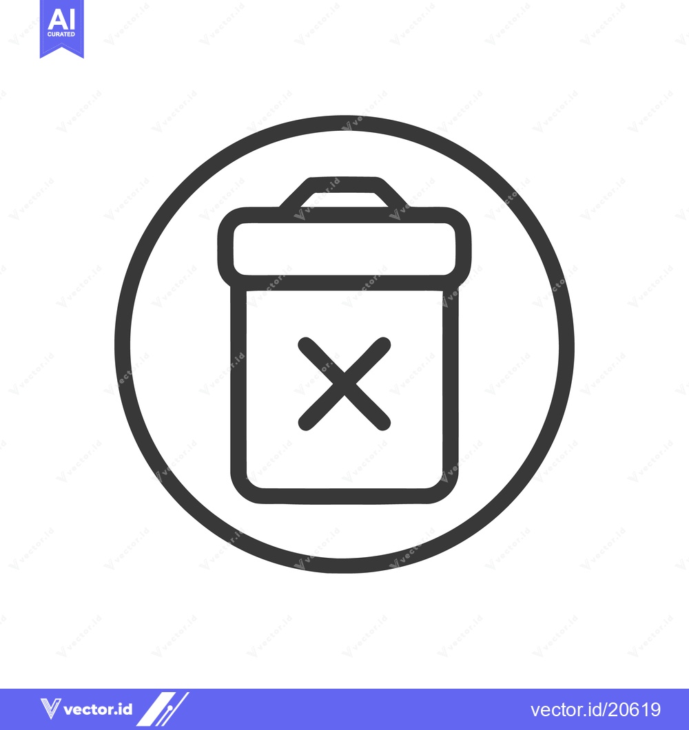 Premium Vector dari Delete Icon: Simple Black Line Art of Trash Can with Cross in Circle