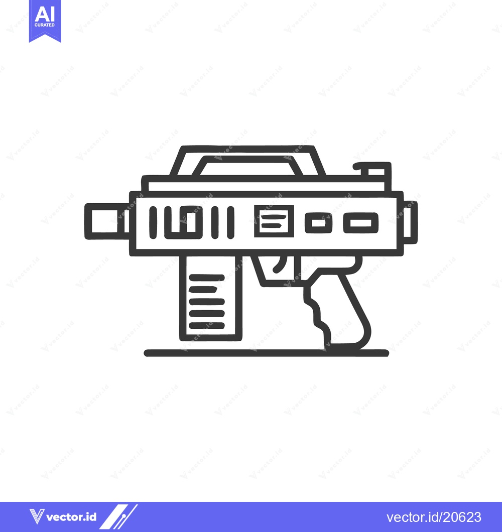 Premium Vector of Futuristic Assault Rifle Icon, Bold Outline, Minimalist Design, Modern