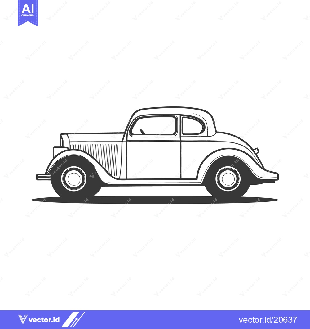 Premium Vector dari A classic stylized black and white side view of a coupe car