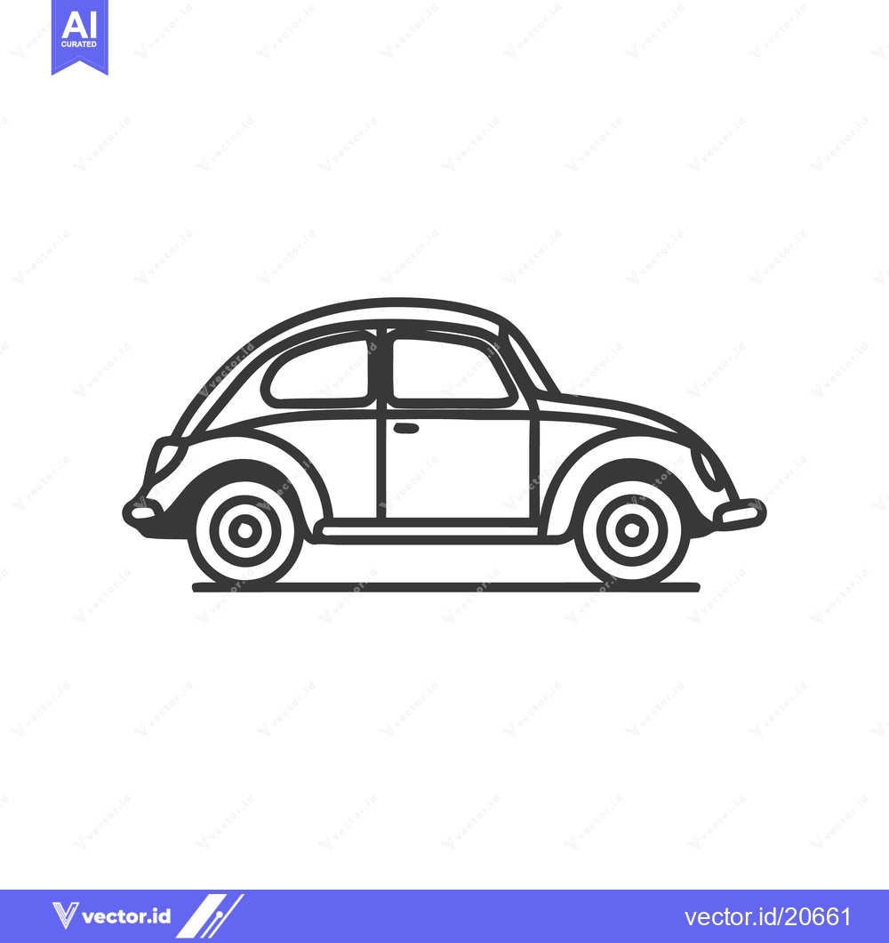 Premium Vector of Classic Car Icon: Vintage Volkswagen Beetle Line Art Illustration