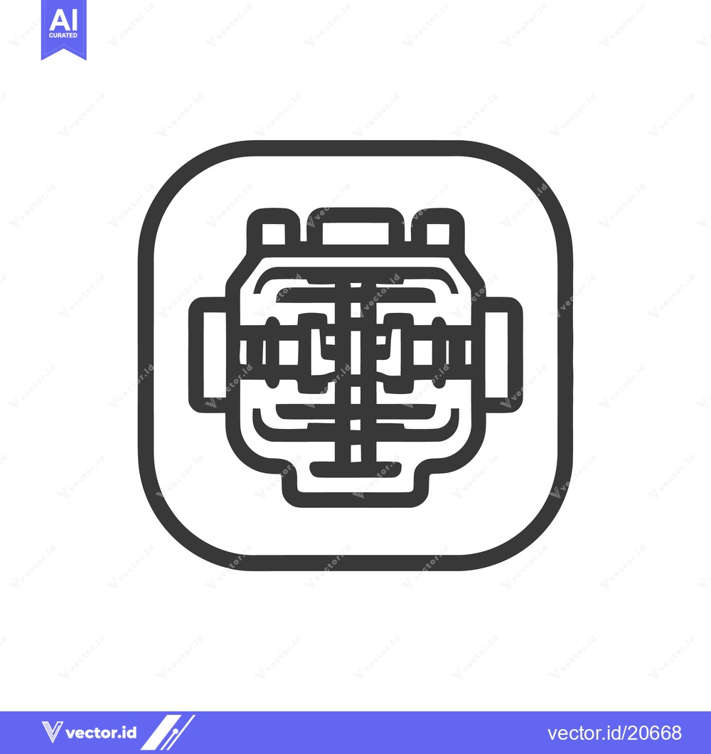 Premium Vector of Stylized Engine Block Icon in Rounded Square Frame, Minimalist Design