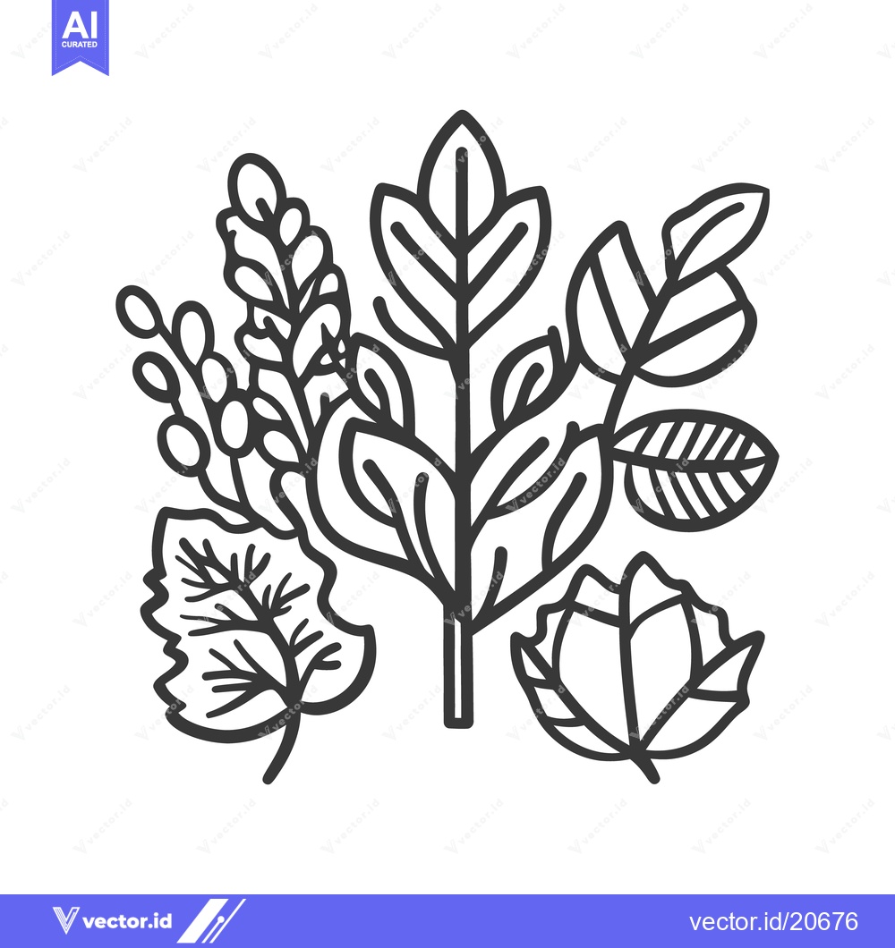 Premium Vector of An illustration depicting various types of stylized leaves and plant e