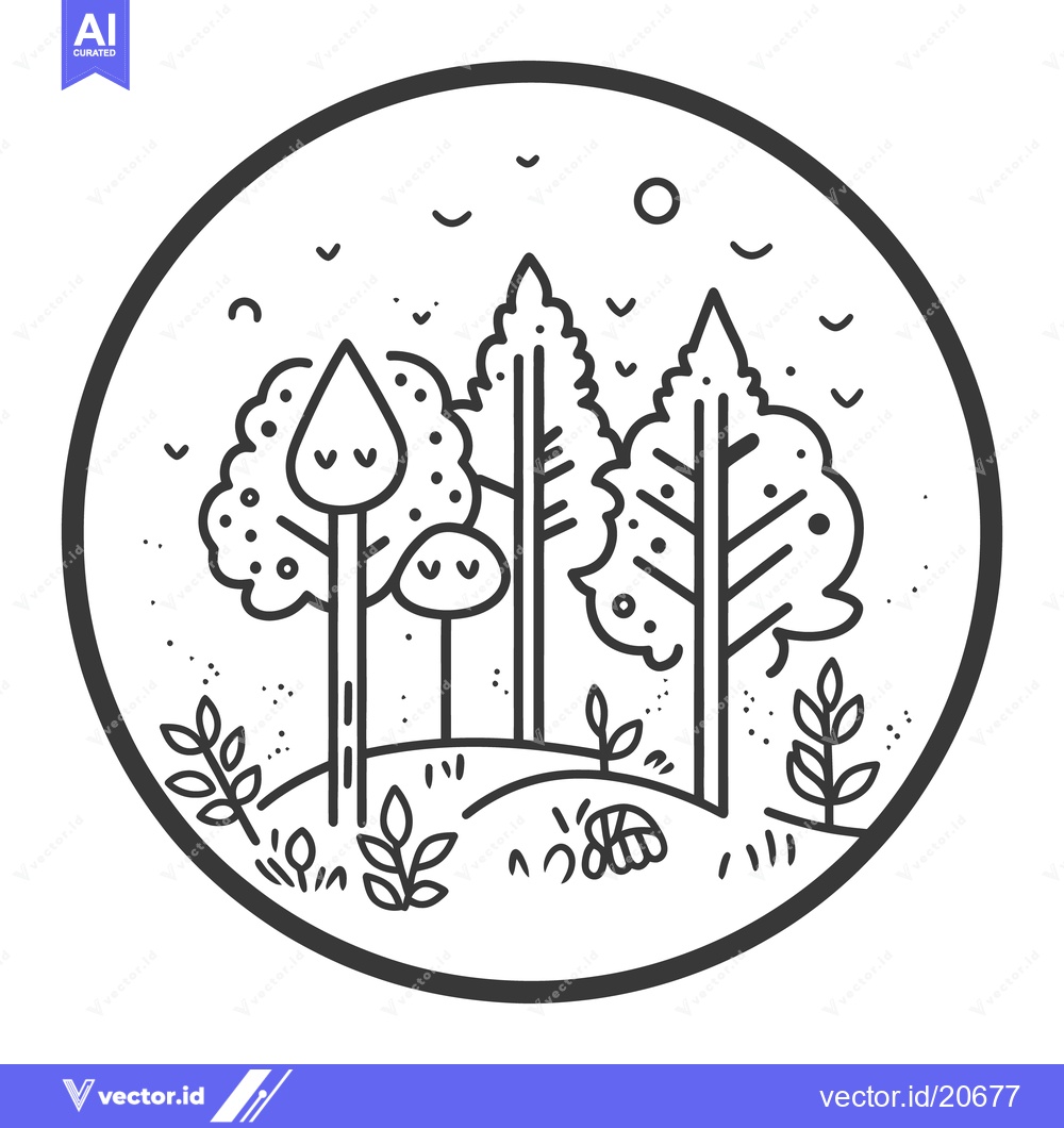 Premium Vector of Whimsical black and white illustration of a serene forest scene