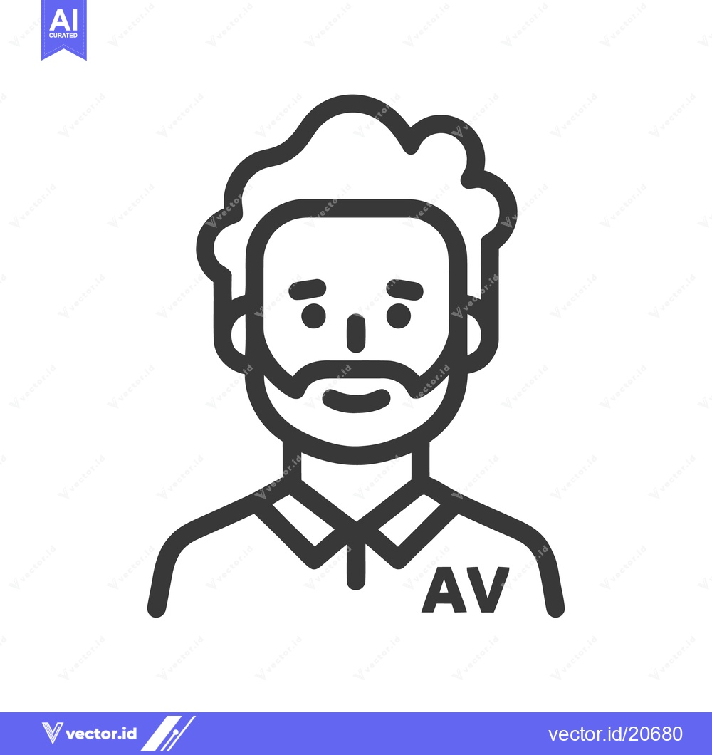 Premium Vector dari Minimalist Icon of Man with Beard and AV Initials on Shirt