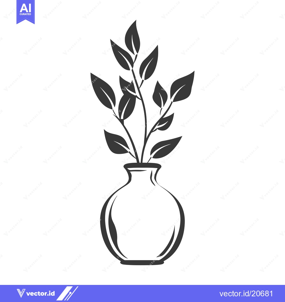 Premium Vector of A vase with leafy branches and a round body