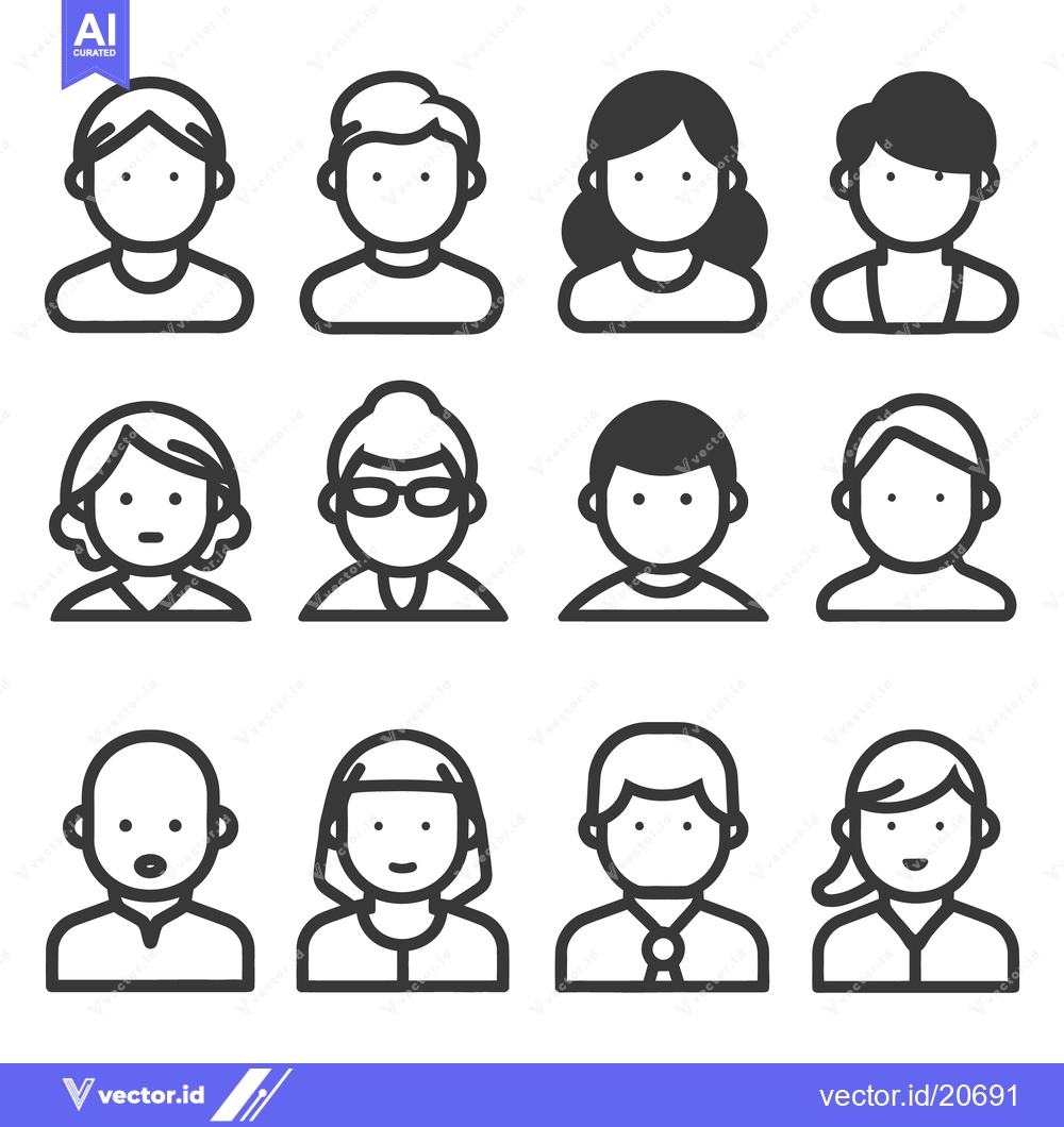 Premium Vector dari Simple minimalist illustrations of people showing various hairstyles a