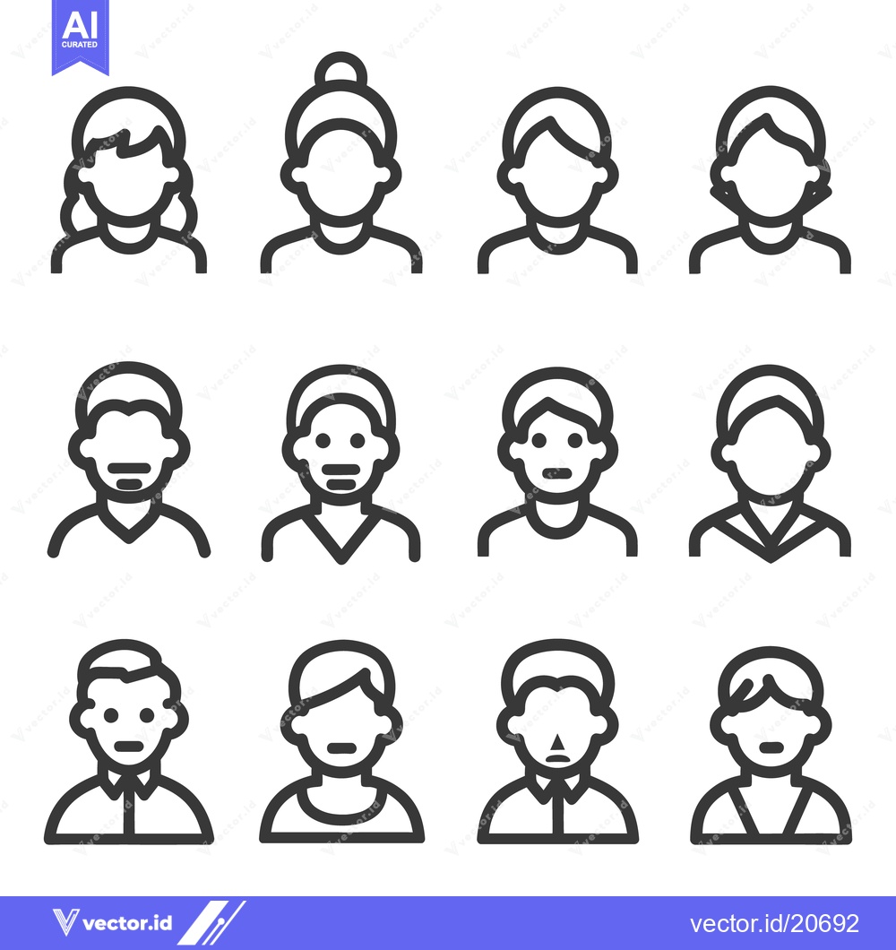 Premium Vector of Stylized linear illustrations of diverse human faces and head shapes