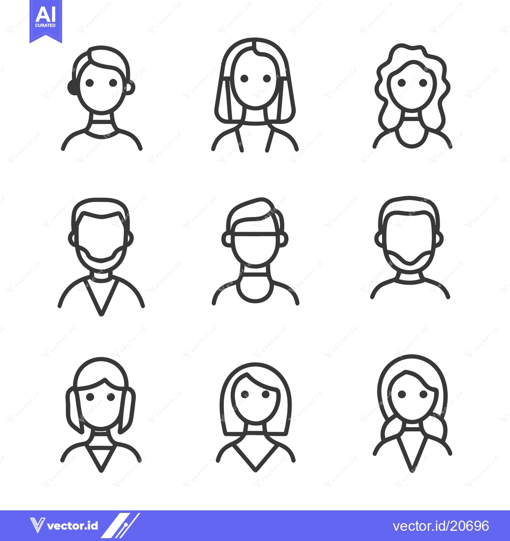 Premium Vector dari Collection of simple minimalistic line art avatar portraits displayed