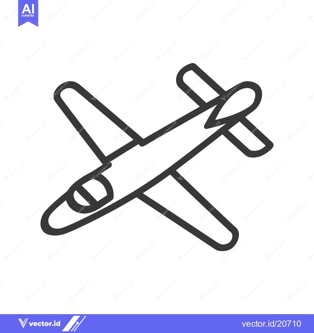 Premium Vector of A simple black and white airplane illustration in a top down view
