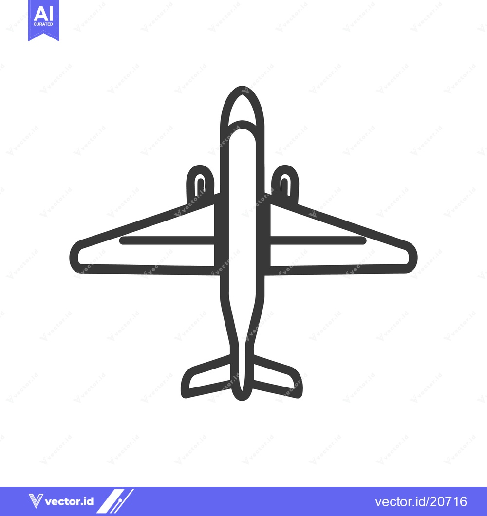 Premium Vector dari An overhead outline illustration of a passenger jet airplane