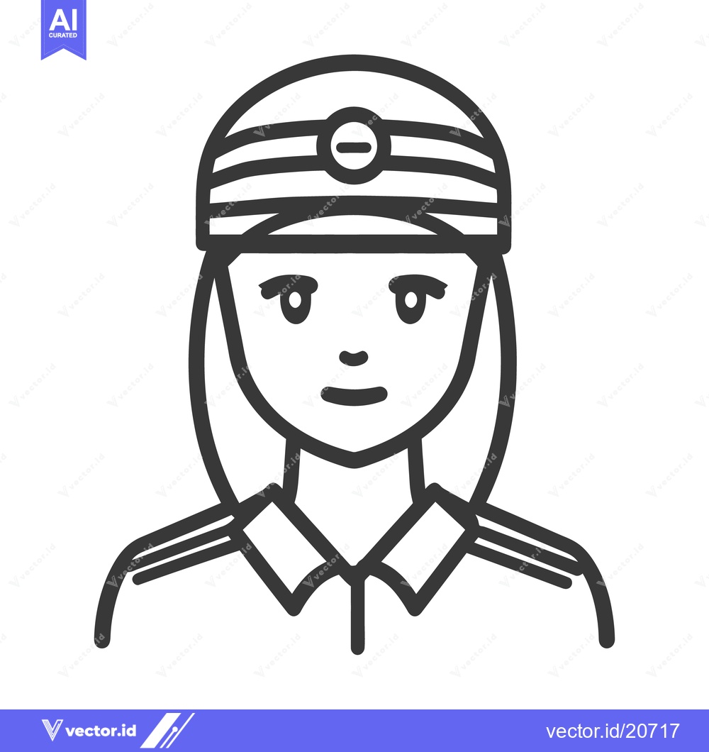 Premium Vector of A female cartoon character is wearing a hat and uniform