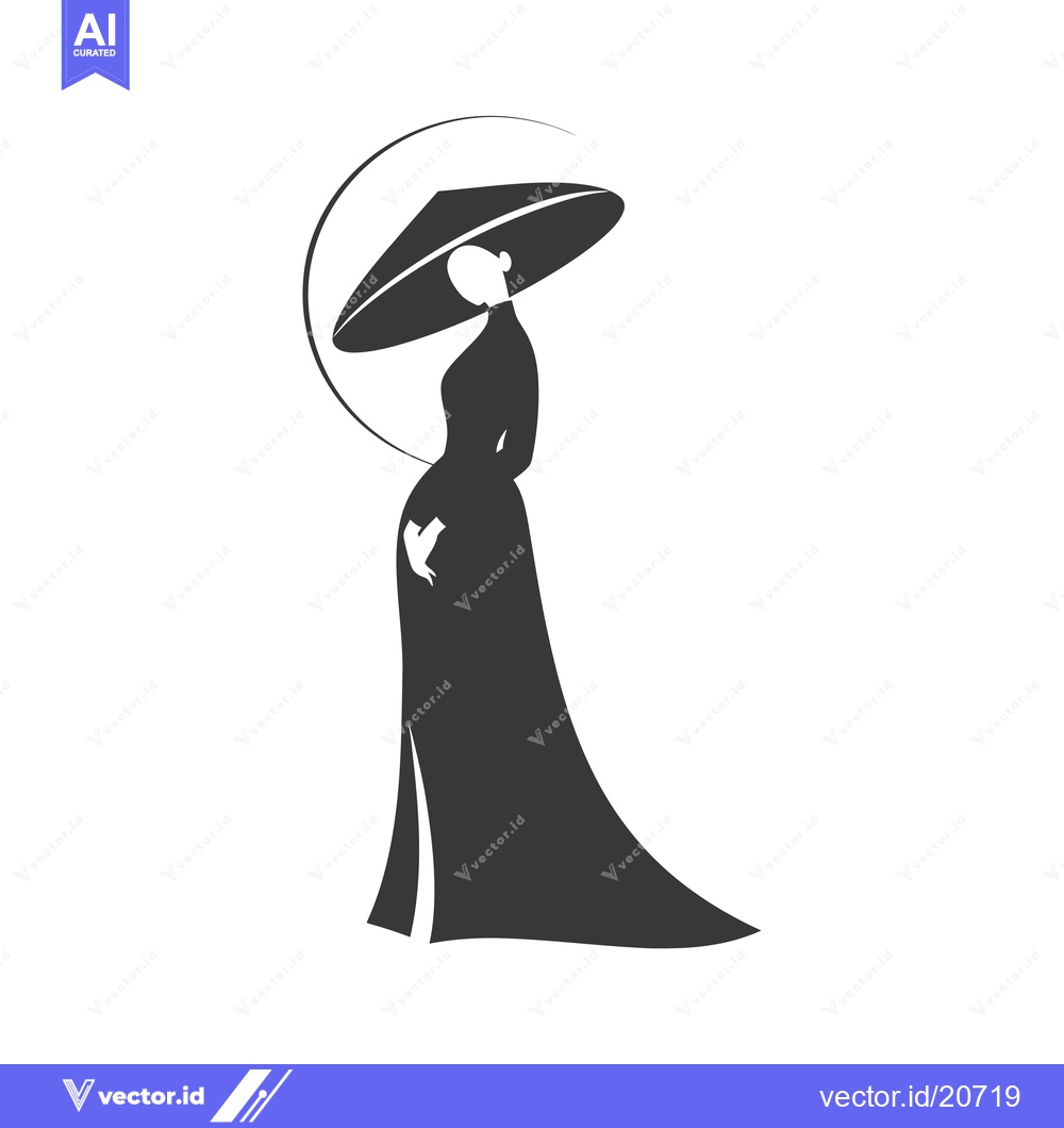 Premium Vector dari A Vietnamese Woman in Traditional Clothing and Conical Hat