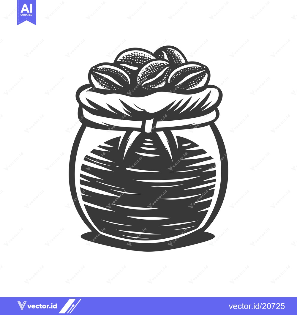 Premium Vector of A Vintage Illustration of a Bag Filled with Coffee Beans