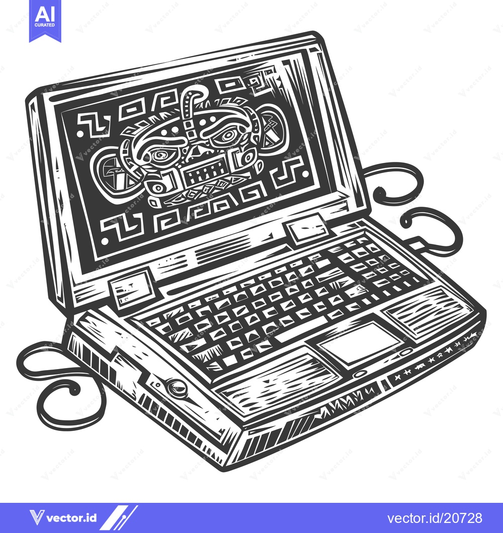 Premium Vector dari A Vintage Laptop with an Aztec-Inspired Design on the Screen