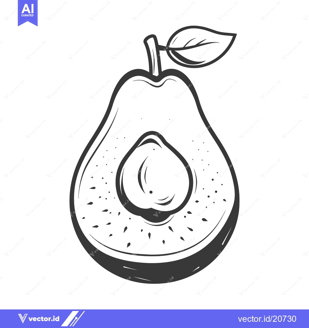 Premium Vector of An Illustrated Black And White Image Of A Halved Avocado