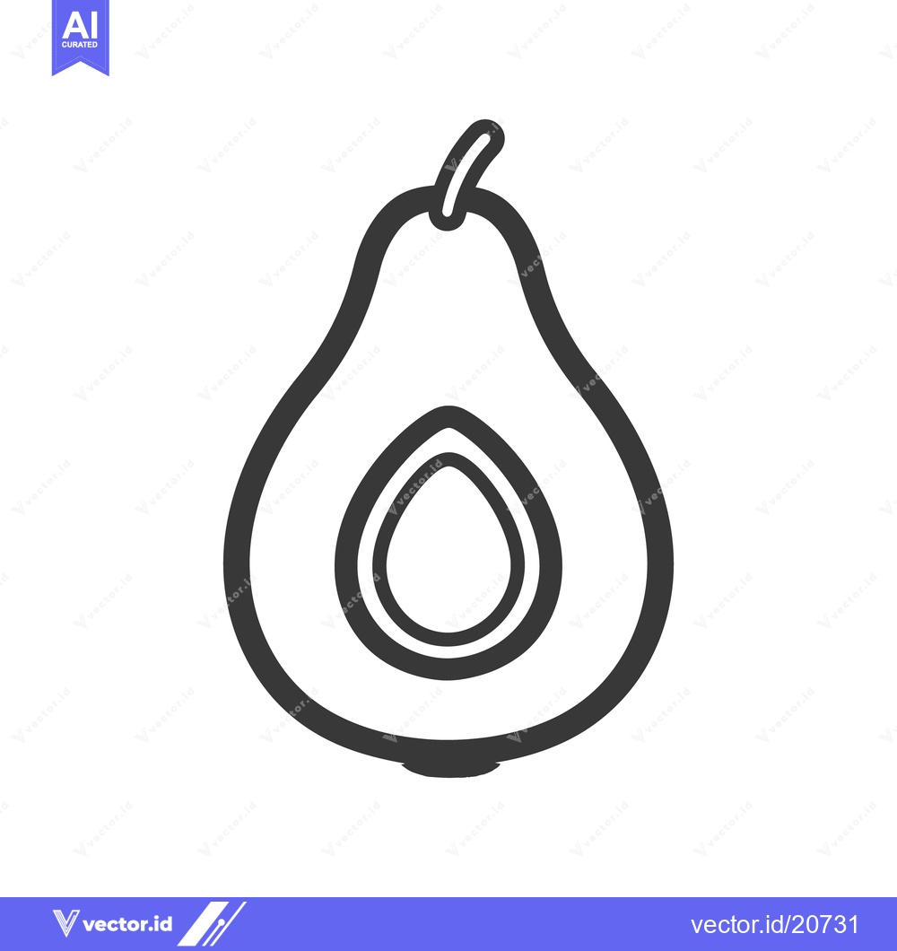 Premium Vector of A monochrome image depicts a halved avocado with the pit visible