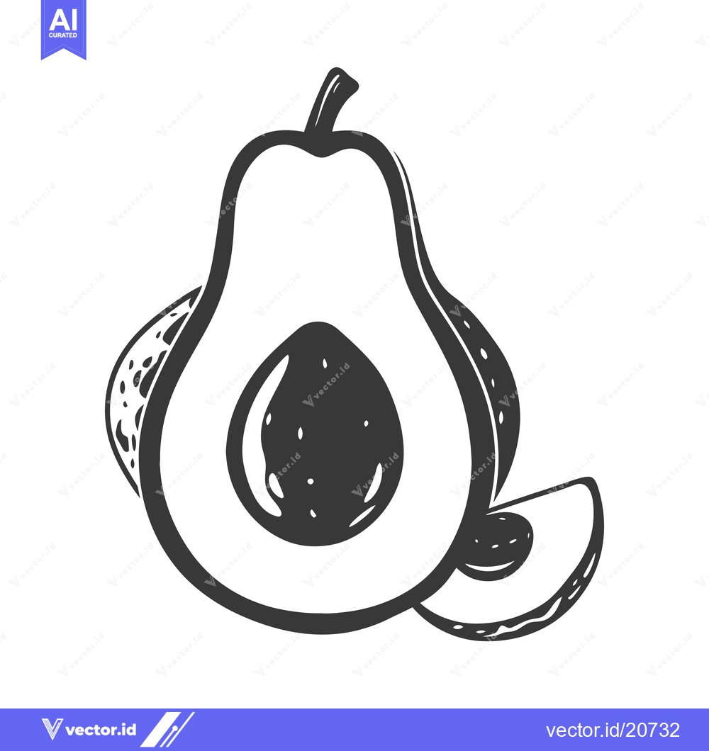 Premium Vector dari A black and white illustration of a sliced avocado