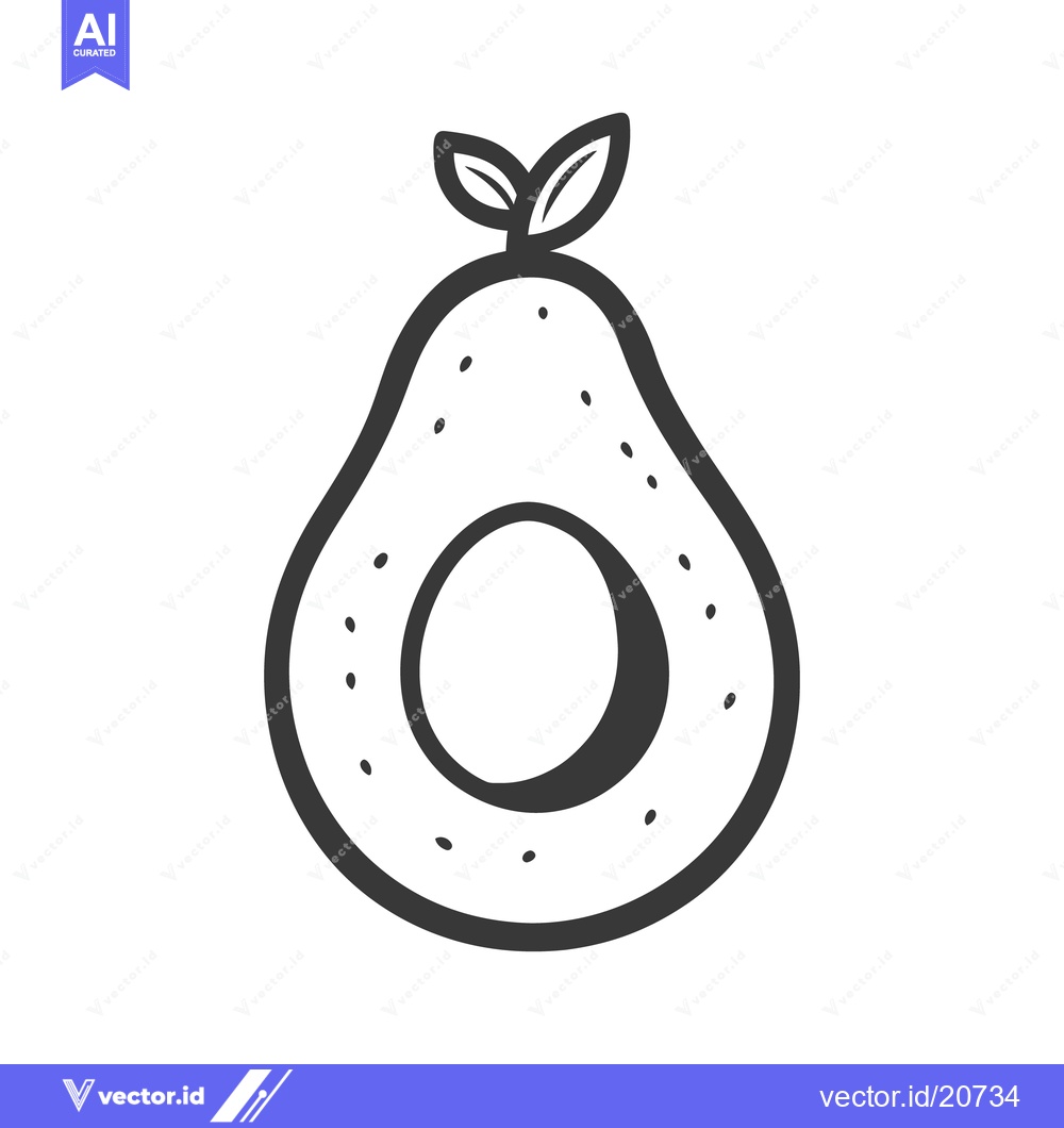 Premium Vector dari A single cut avocado illustration featuring leaves and a seed