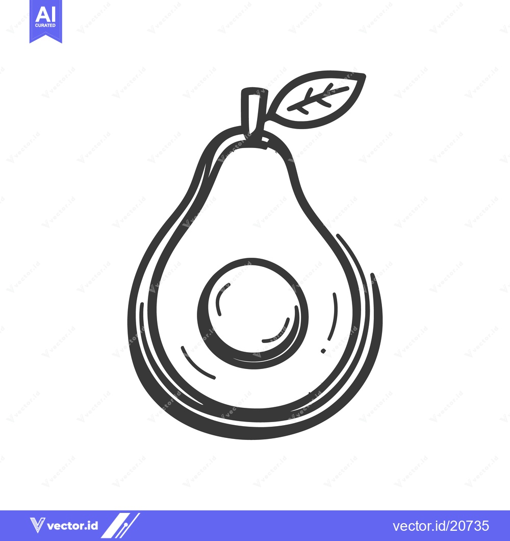 Premium Vector dari A simple black and white drawing of a sliced avocado