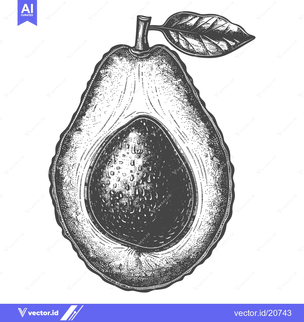 Premium Vector of An avocado cut open revealing the seed and leaf