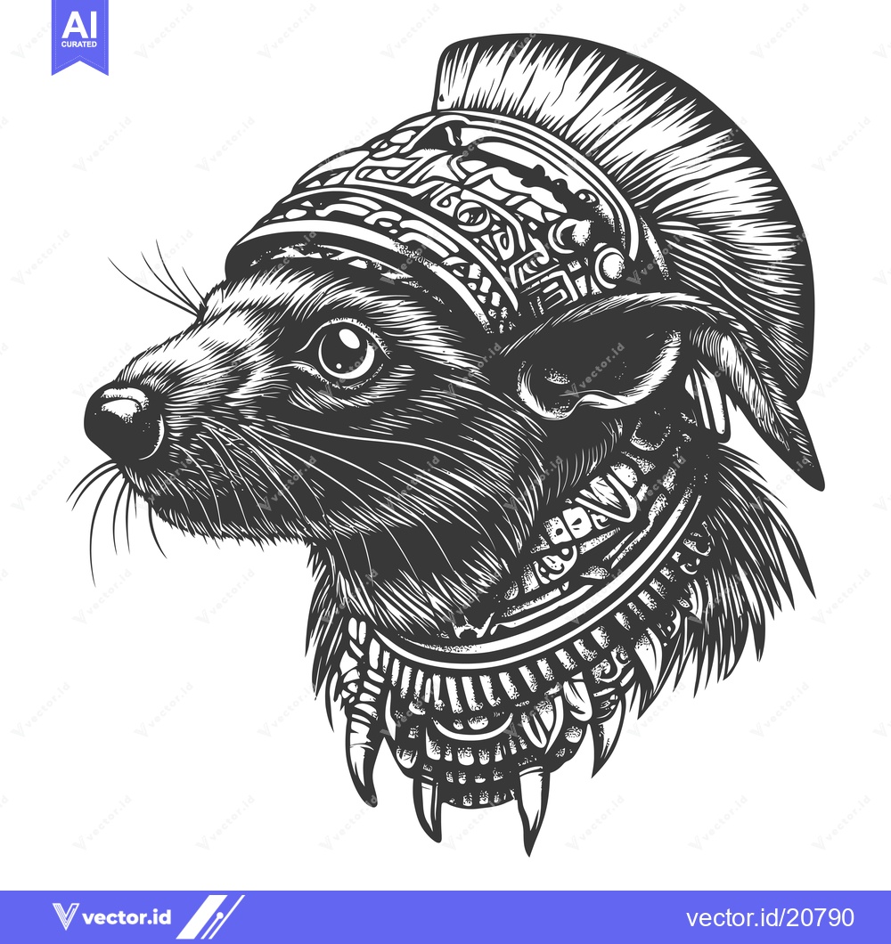 Premium Vector of A Warrior Mouse in a Detailed, Ornate Helmet