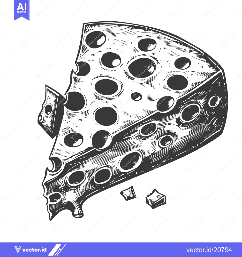 Premium Vector of A Wedge of Swiss Cheese with Holes and Crumbs