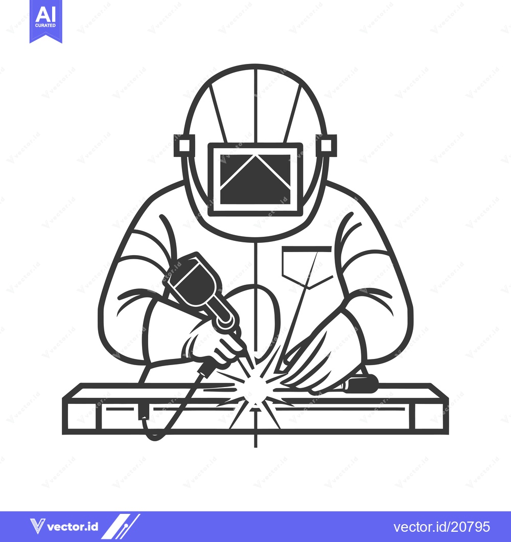 Premium Vector of A Welder Wearing a Protective Suit and Helmet Welding a Metal Object