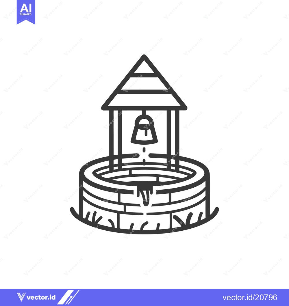 Premium Vector of A well with a wooden roof and a hanging bell