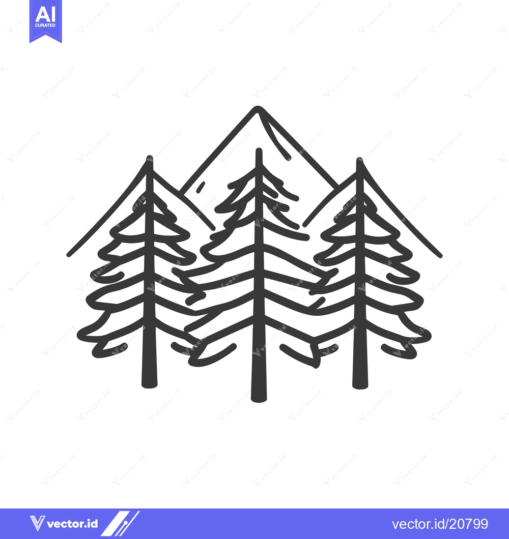 Premium Vector dari The simple line drawing features mountains with evergreen trees