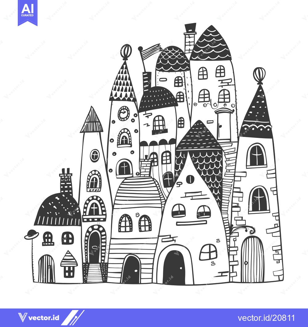 Premium Vector dari A whimsical black and white illustration of a cluster of oddly shaped
