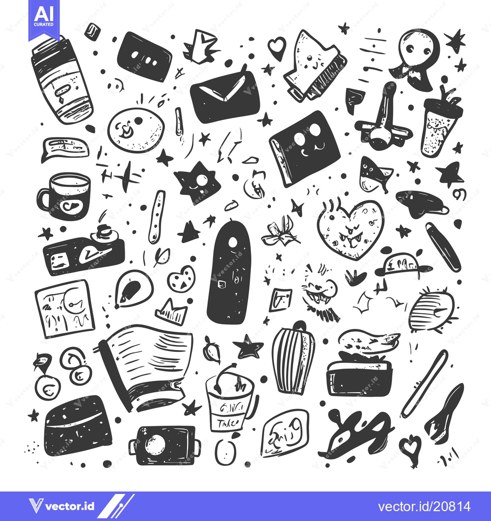 Premium Vector of A Whimsical Collection of Hand-Drawn Doodle Icons